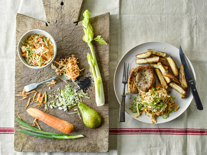 Herby Pork Steaks With Pear Slaw