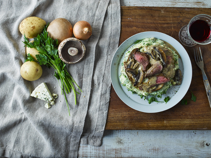 Melty Mushrooms, Steak & Blue Cheese