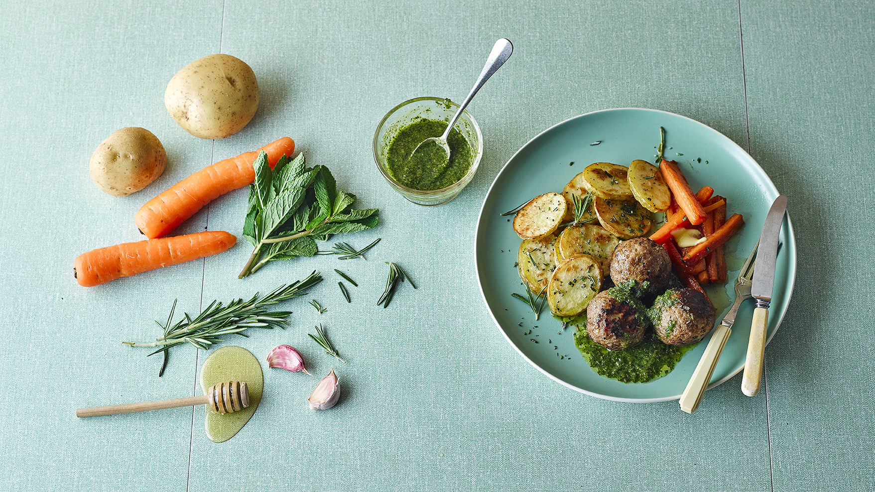 Rosemary Lamb Meatballs With Mint Sauce