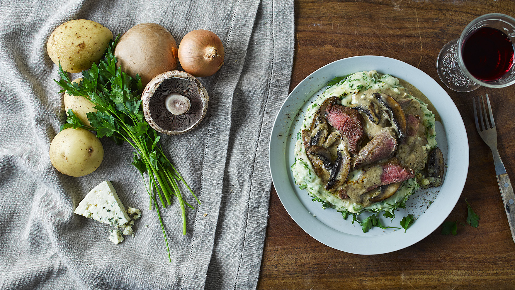 Melty Mushrooms With Steak & Blue Cheese Recipe