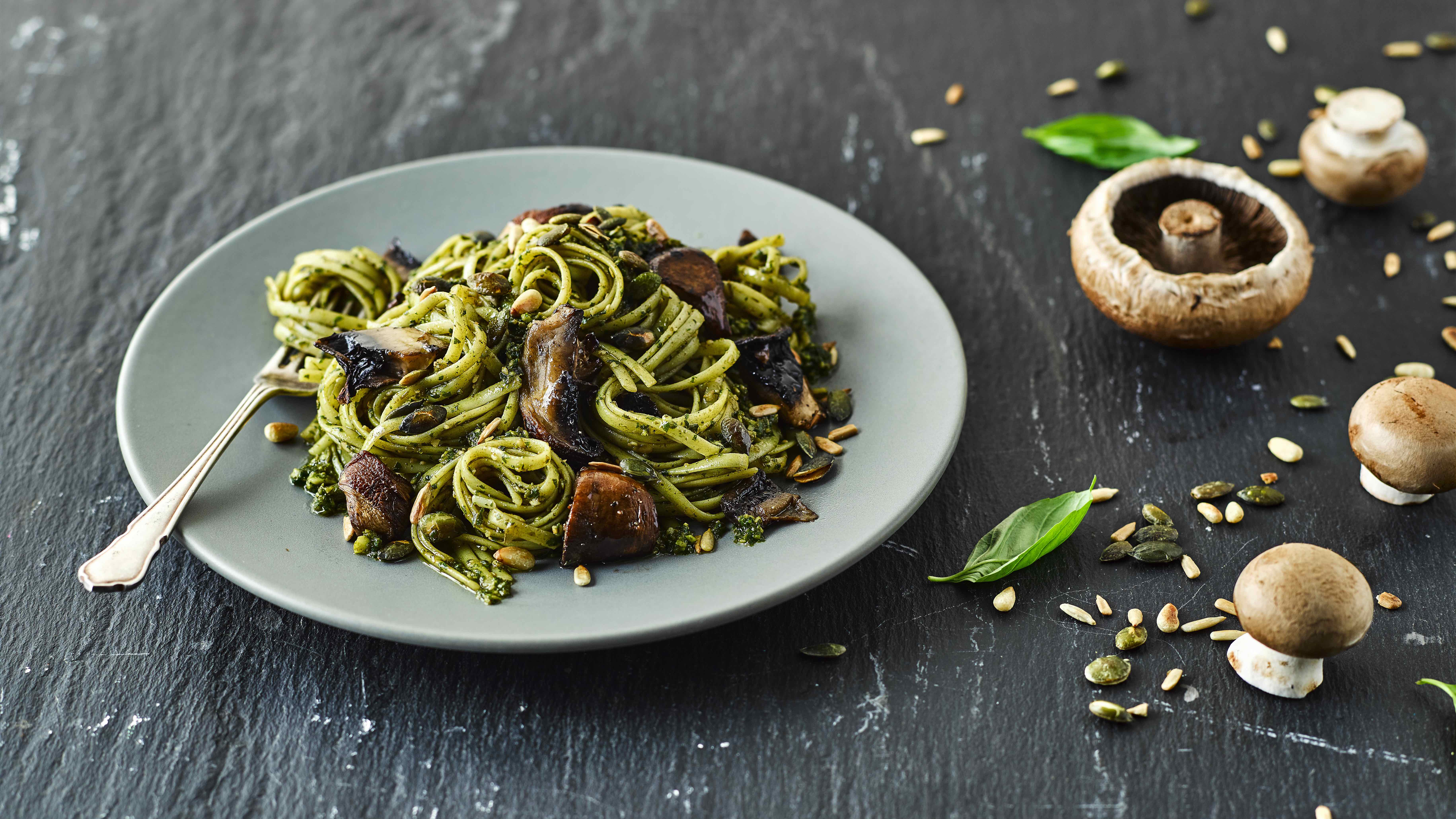 portobello mushroom pasta with pesto sauce